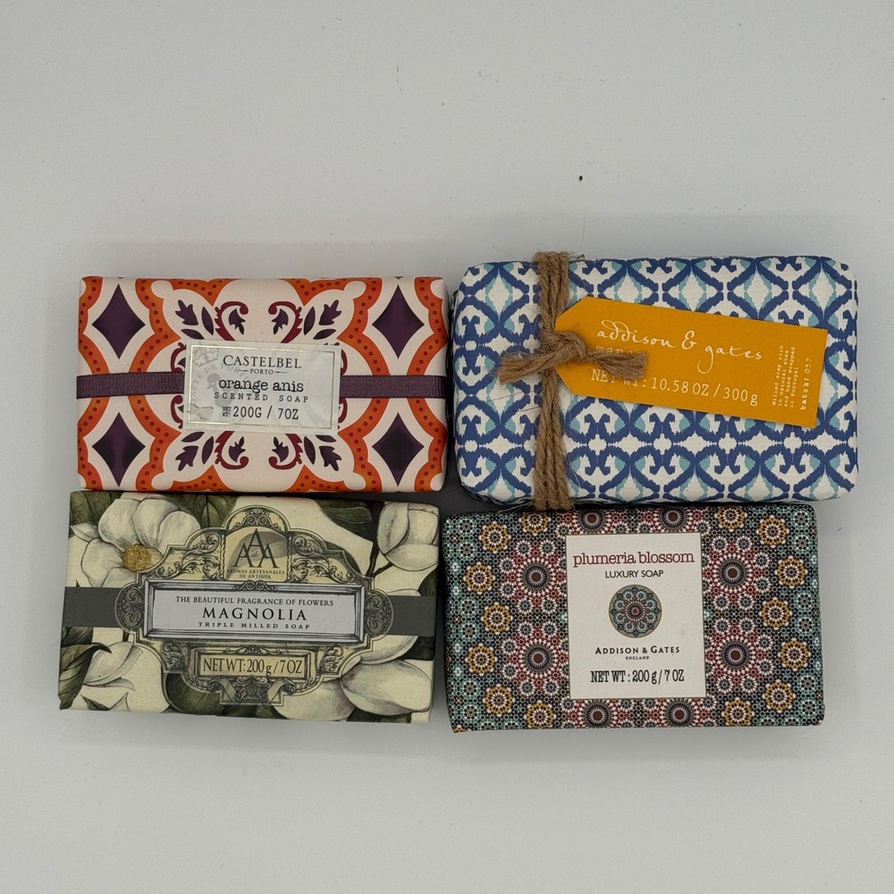 Lot of 4 Luxury Bar Soaps Castelbel Addison Gates Magnolia Orange Mango Plumeria